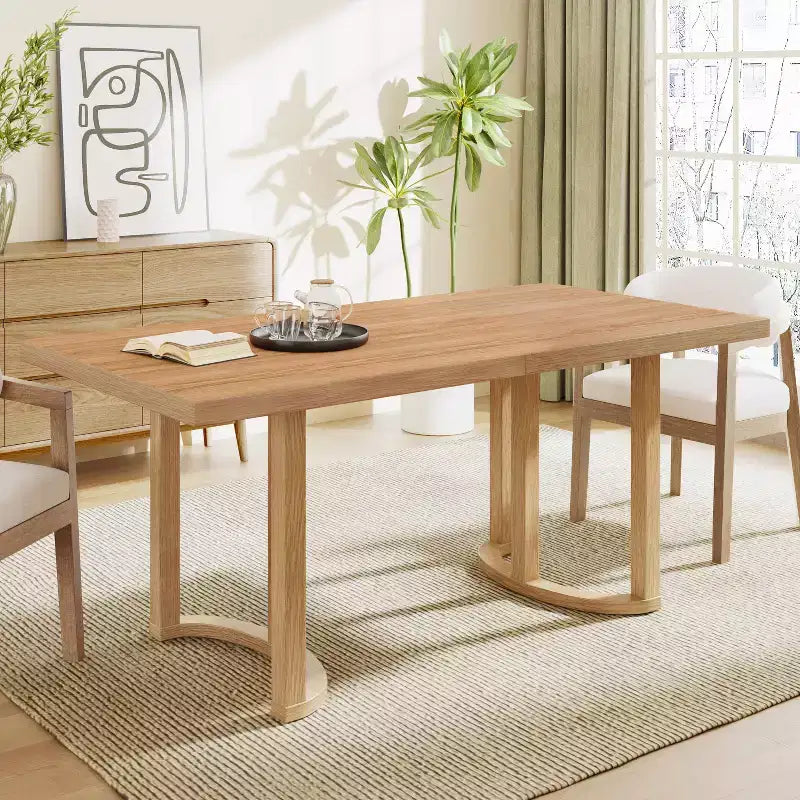Mesa de comedor rectangular moderna Nicholas de caucho de 1,75 m (69") y 6 plazas, color natural