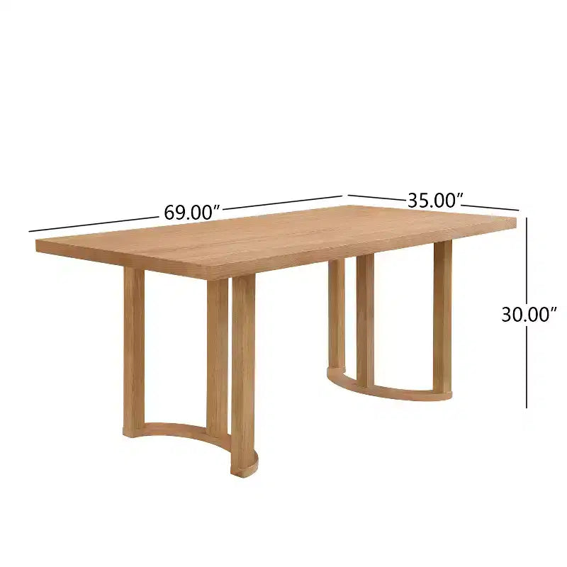 Mesa de comedor rectangular moderna Nicholas de caucho de 1,75 m (69") y 6 plazas, color natural