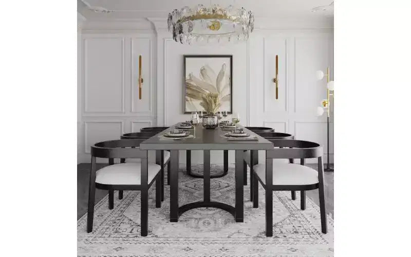 Jack Modern Juego de Comedor Tapizado de 7 Piezas de Madera de Caucho Beige/Negro