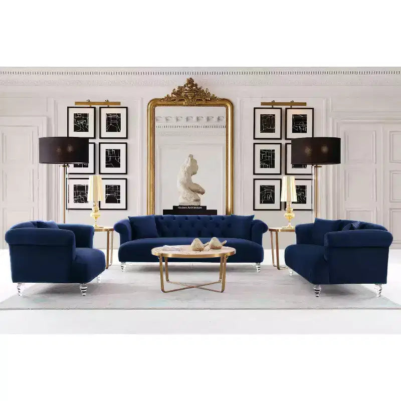 Sofás Elegance Contemporary Loveseat Azul/Acrílico: Tapicería de Terciopelo, Patas Acrílicas, Sin Montaje - Armen Living