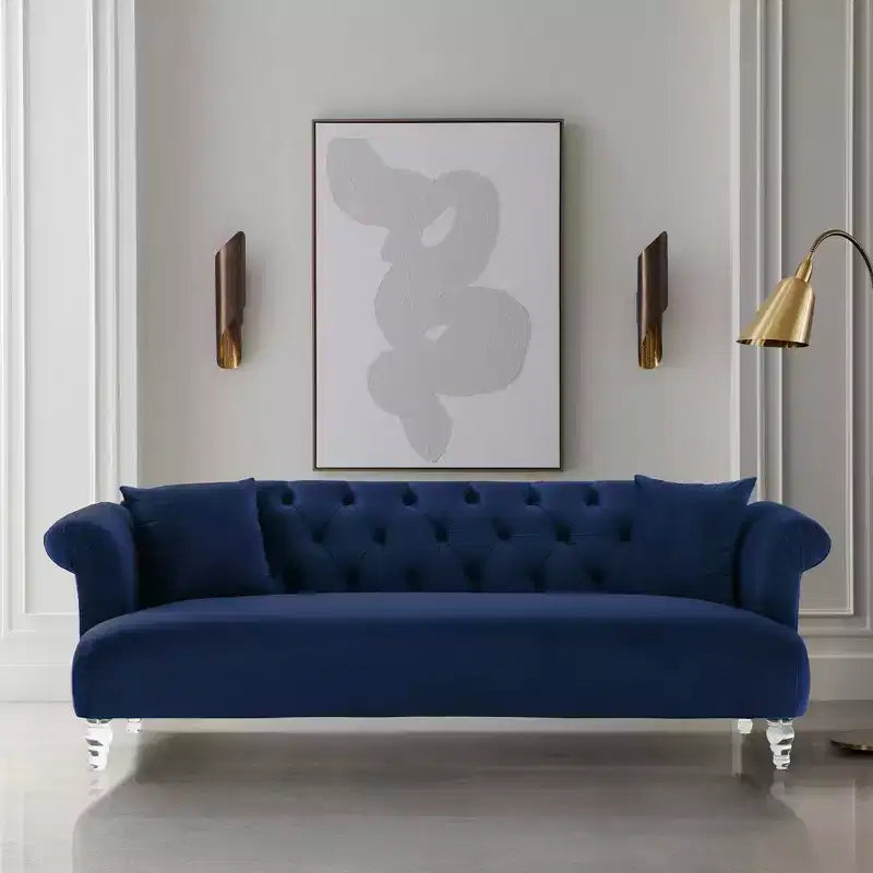 Sofás Elegance Contemporary Loveseat Azul/Acrílico: Tapicería de Terciopelo, Patas Acrílicas, Sin Montaje - Armen Living