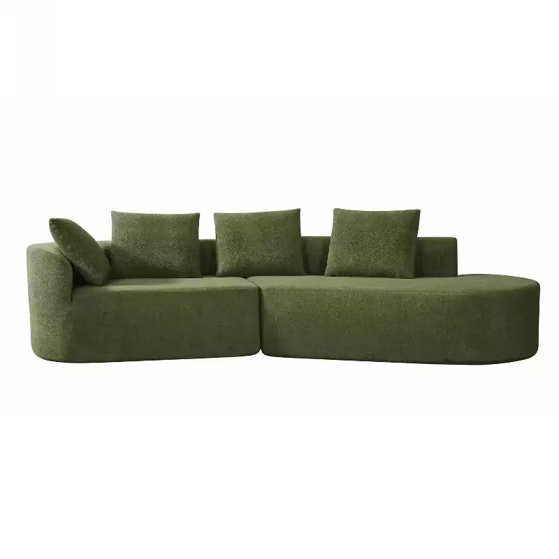 Sofá seccional curvo moderno Vivian de 116" con esponja de alta densidad y 4 cojines verde
