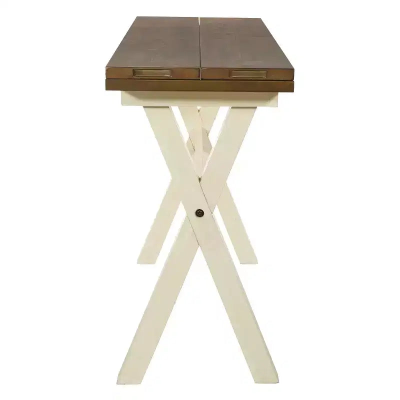 Mesa Blanca Albury - Muebles OSP: Tapa Abatible de Estilo Rústico, Asientos para 6, Patas con Viga Transversal