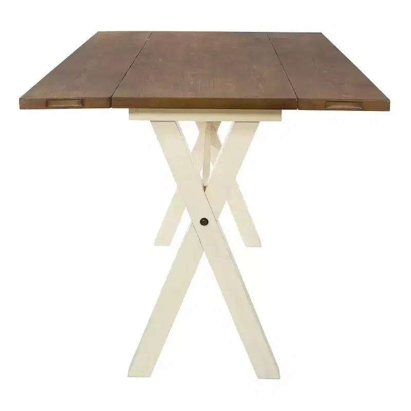 Mesa Blanca Albury - Muebles OSP: Tapa Abatible de Estilo Rústico, Asientos para 6, Patas con Viga Transversal