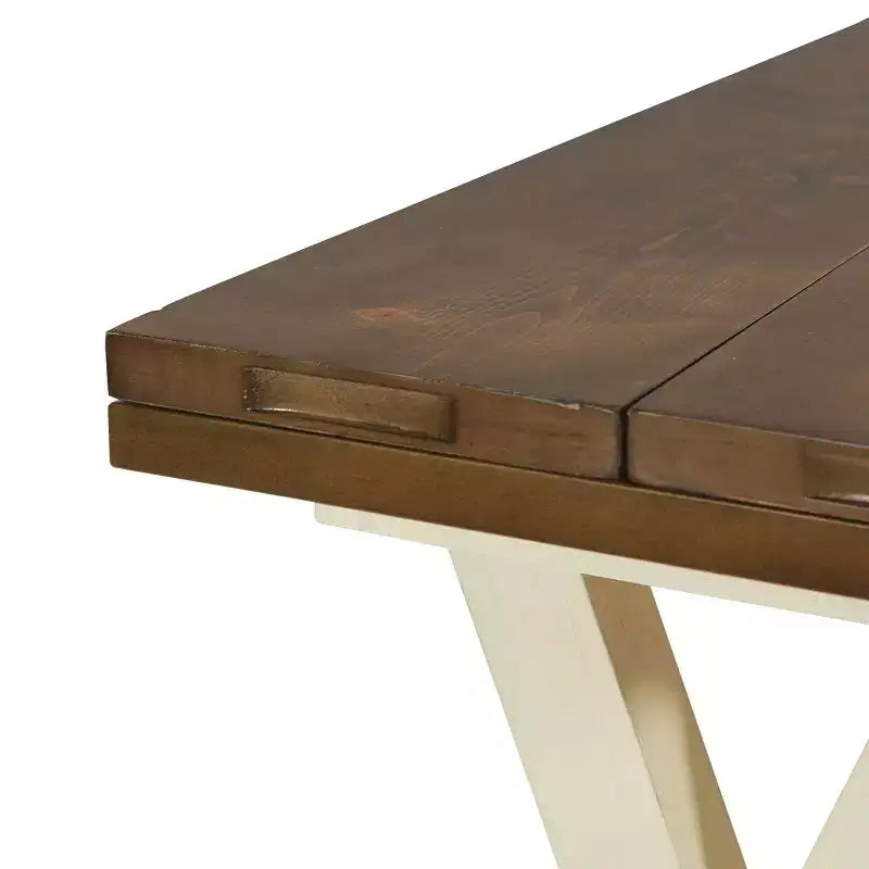 Mesa Blanca Albury - Muebles OSP: Tapa Abatible de Estilo Rústico, Asientos para 6, Patas con Viga Transversal