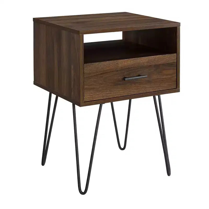 Amal Modern Single Drawer Hairpin Leg Nightstand - Saracina Home