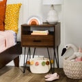 Mesa de noche moderna Amal con un cajón y patas de horquilla