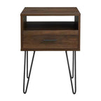 Mesa de noche moderna Amal con un cajón y patas de horquilla