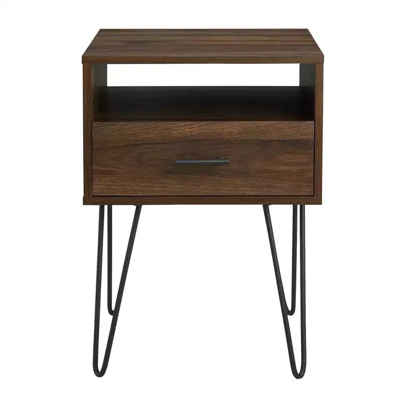 Mesa de noche moderna Amal con un cajón y patas de horquilla
