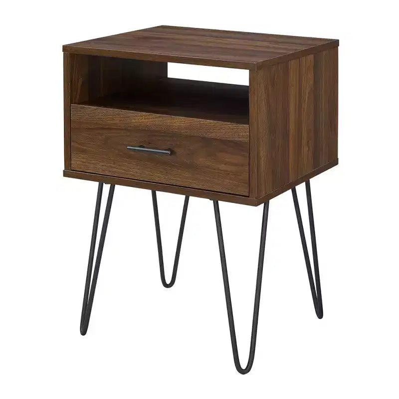 Mesa de noche moderna Amal con un cajón y patas de horquilla