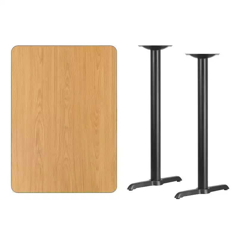 Tablero de mesa laminado rectangular de 30 x 42 pulgadas con bases de mesa de altura de barra de 5 x 22 pulgadas