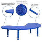 Mesa de actividades de plástico semilunar de 35 W x 65 L ajustable en altura Flash Furniture