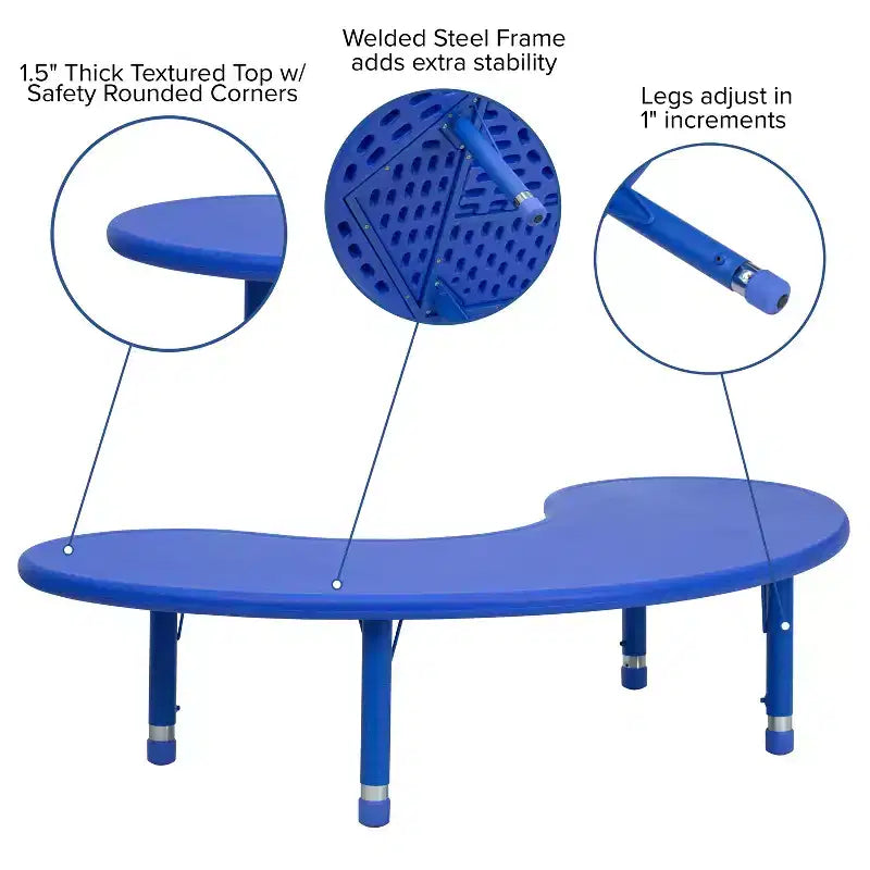 Mesa de actividades de plástico semilunar de 35 W x 65 L ajustable en altura Flash Furniture