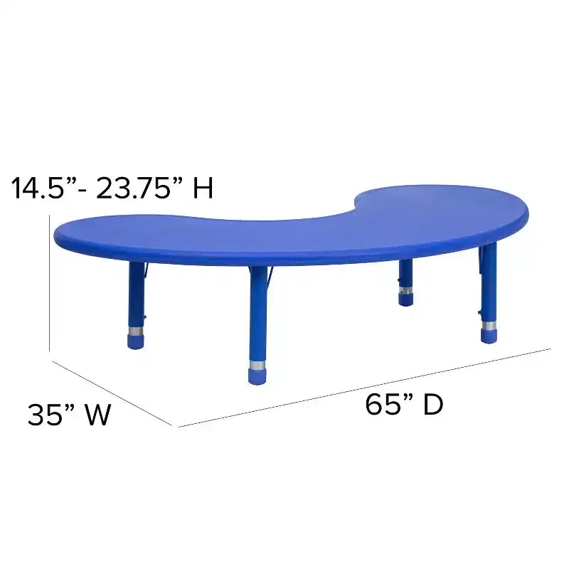 Mesa de actividades de plástico semilunar de 35 W x 65 L ajustable en altura Flash Furniture