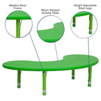 Mesa de actividades de plástico semilunar de 35 W x 65 L ajustable en altura Flash Furniture