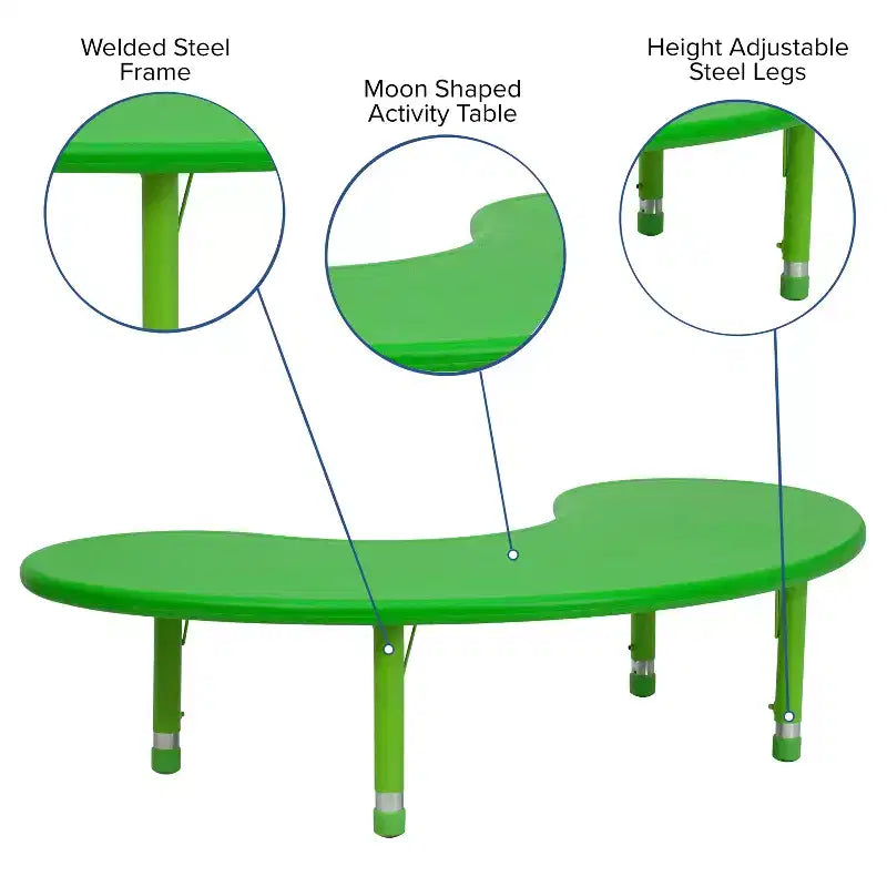 Mesa de actividades de plástico semilunar de 35 W x 65 L ajustable en altura Flash Furniture