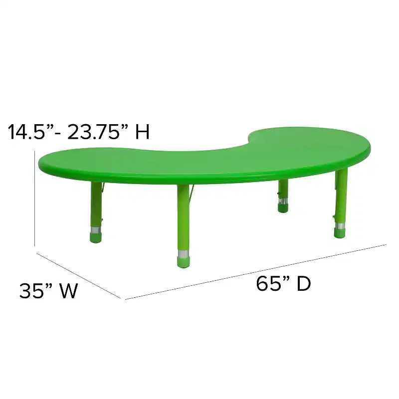 Mesa de actividades de plástico semilunar de 35 W x 65 L ajustable en altura Flash Furniture