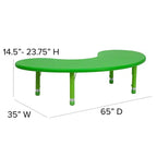 Mesa de actividades de plástico semilunar de 35 W x 65 L ajustable en altura Flash Furniture