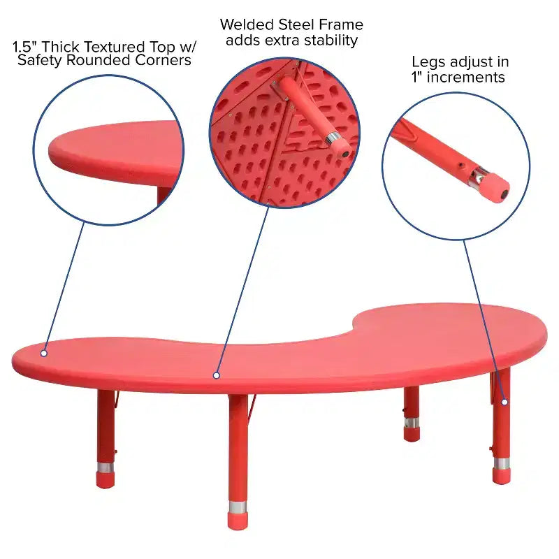Mesa de actividades de plástico semilunar de 35 W x 65 L ajustable en altura Flash Furniture