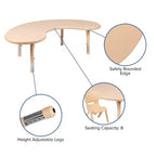 Mesa de actividades de plástico semilunar de 35 W x 65 L ajustable en altura Flash Furniture