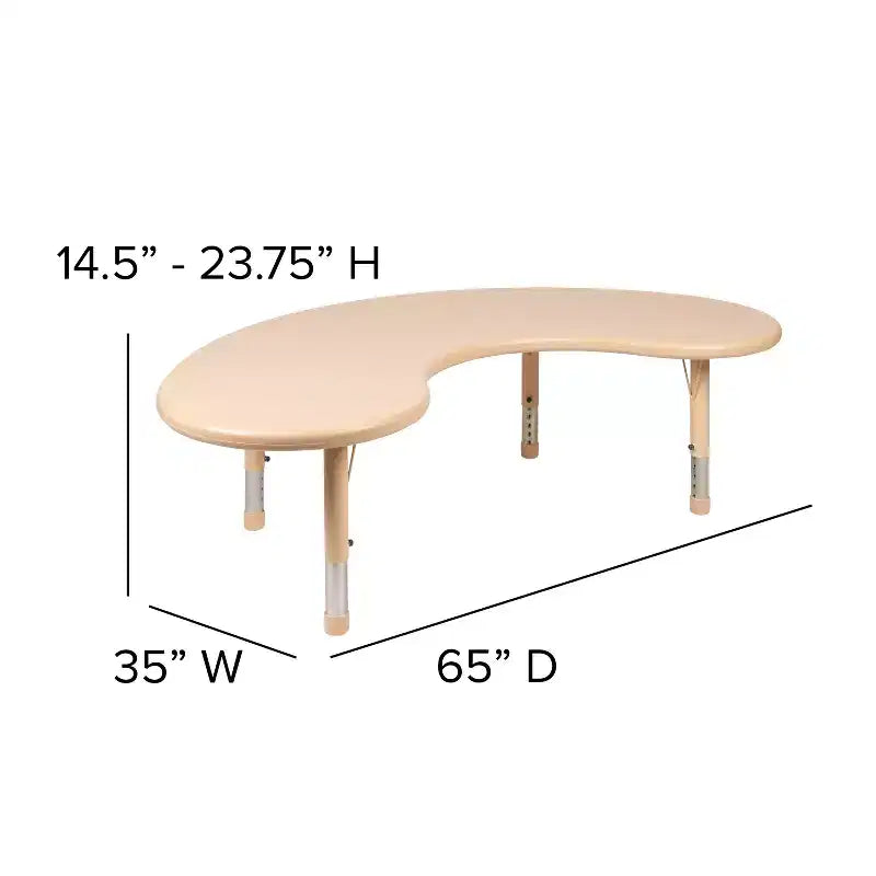 Mesa de actividades de plástico semilunar de 35 W x 65 L ajustable en altura Flash Furniture