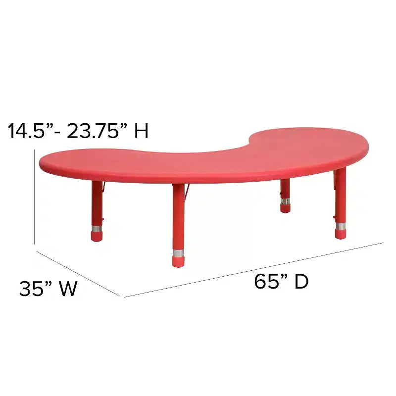 Mesa de actividades de plástico semilunar de 35 W x 65 L ajustable en altura Flash Furniture