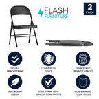 Silla plegable de metal con doble refuerzo, paquete de 2