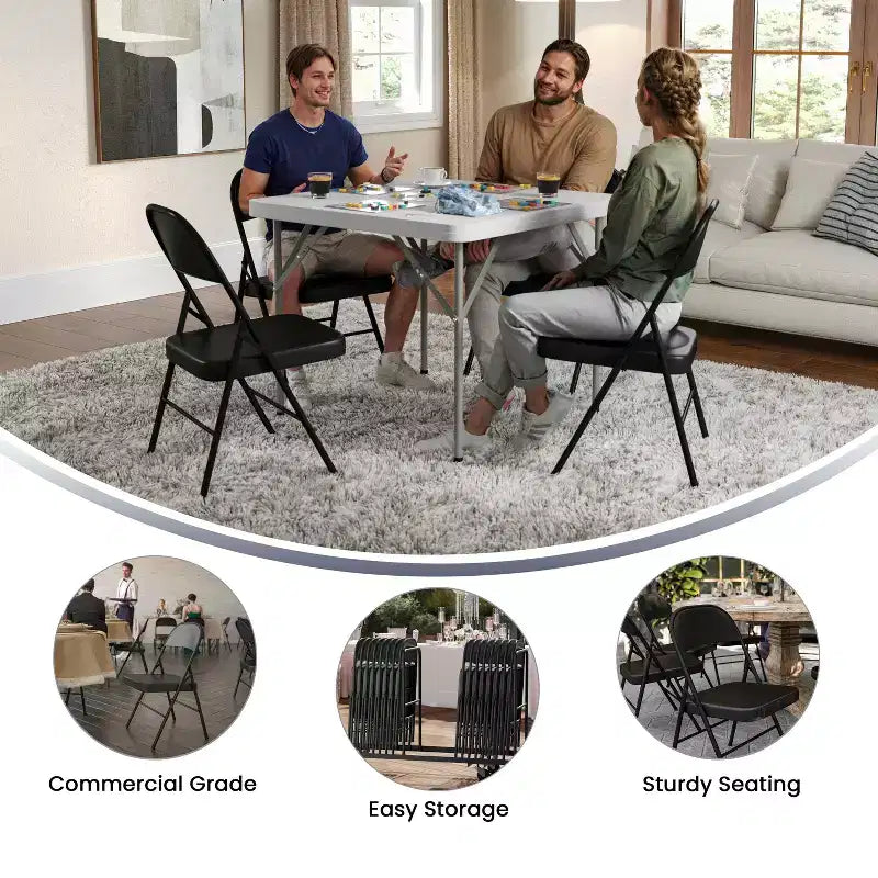 Silla plegable de metal con doble refuerzo, paquete de 2