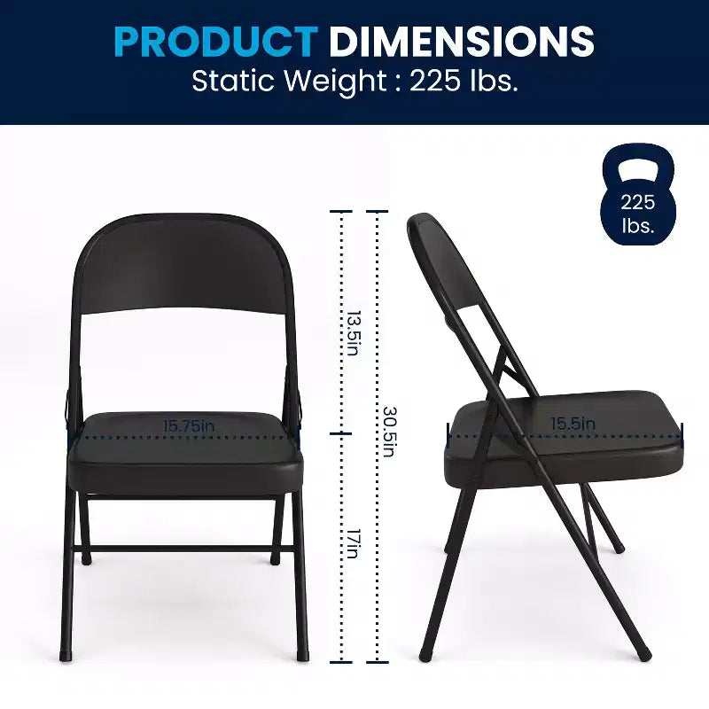 Silla plegable de metal con doble refuerzo, paquete de 2