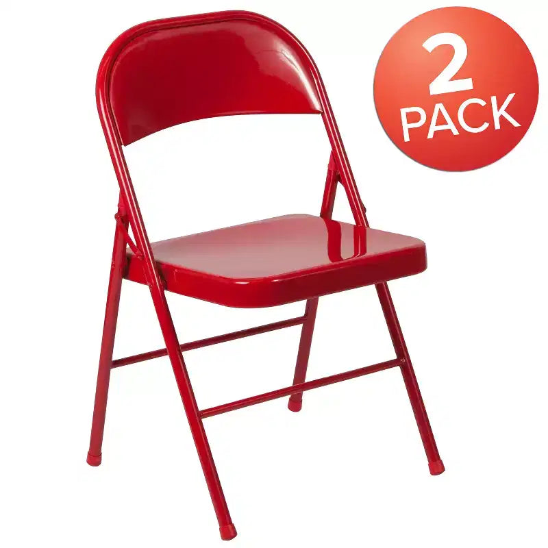 Silla plegable de metal con doble refuerzo, paquete de 2