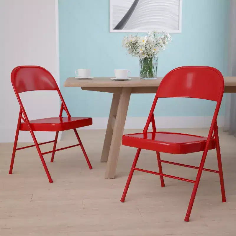 Silla plegable de metal con doble refuerzo, paquete de 2