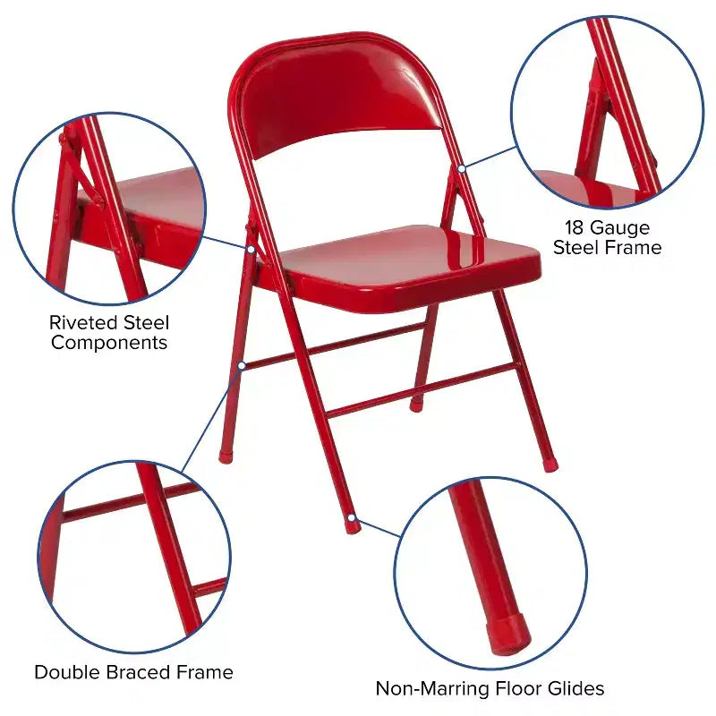Silla plegable de metal con doble refuerzo, paquete de 2