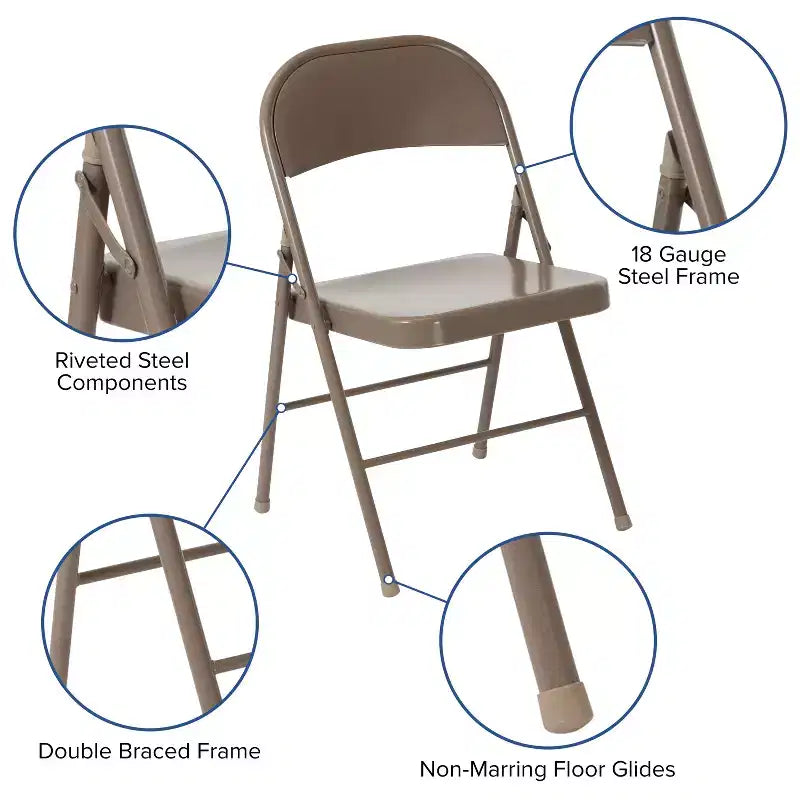 Silla plegable de metal con doble refuerzo, paquete de 2