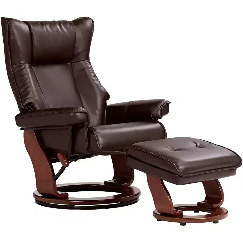 BenchMaster Morgan Java Faux Leather Recliner Chair Modern Armchair Ottoman Footrest Ergonomic Manual Reclining Swivel for Bedroom Living Room Reading
