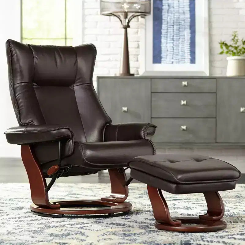 BenchMaster Morgan Sillón Reclinable de Piel Sintética Java Sillón Moderno Otomana Reposapiés Reclinación Manual Ergonómica Giratoria para Dormitorio Sala de Estar Lectura