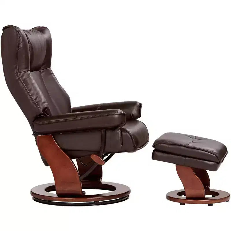 BenchMaster Morgan Sillón Reclinable de Piel Sintética Java Sillón Moderno Otomana Reposapiés Reclinación Manual Ergonómica Giratoria para Dormitorio Sala de Estar Lectura