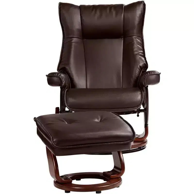 BenchMaster Morgan Sillón Reclinable de Piel Sintética Java Sillón Moderno Otomana Reposapiés Reclinación Manual Ergonómica Giratoria para Dormitorio Sala de Estar Lectura
