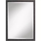 Uttermost Braddock Rectangular Vanity Decorative Wall Mirror Rustic Beveled Edge Raised Nailhead Black Metal Frame 28 Wide for Bathroom Living Room