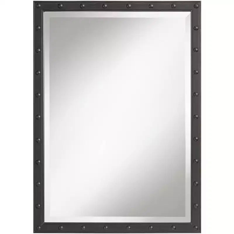 Uttermost Braddock Rectangular Vanity Decorative Wall Mirror Rustic Beveled Edge Raised Nailhead Black Metal Frame 28 Wide for Bathroom Living Room