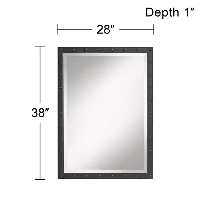 Espejo decorativo de pared rectangular Uttermost Braddock para tocador, rústico, con borde biselado, remaches en relieve, marco de metal negro, 71 cm de ancho para baño y sala de estar