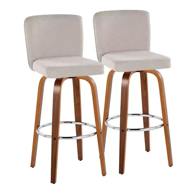 LumiSource Set of 2 Henry Barstools Walnut Fabric/Chrome Metal